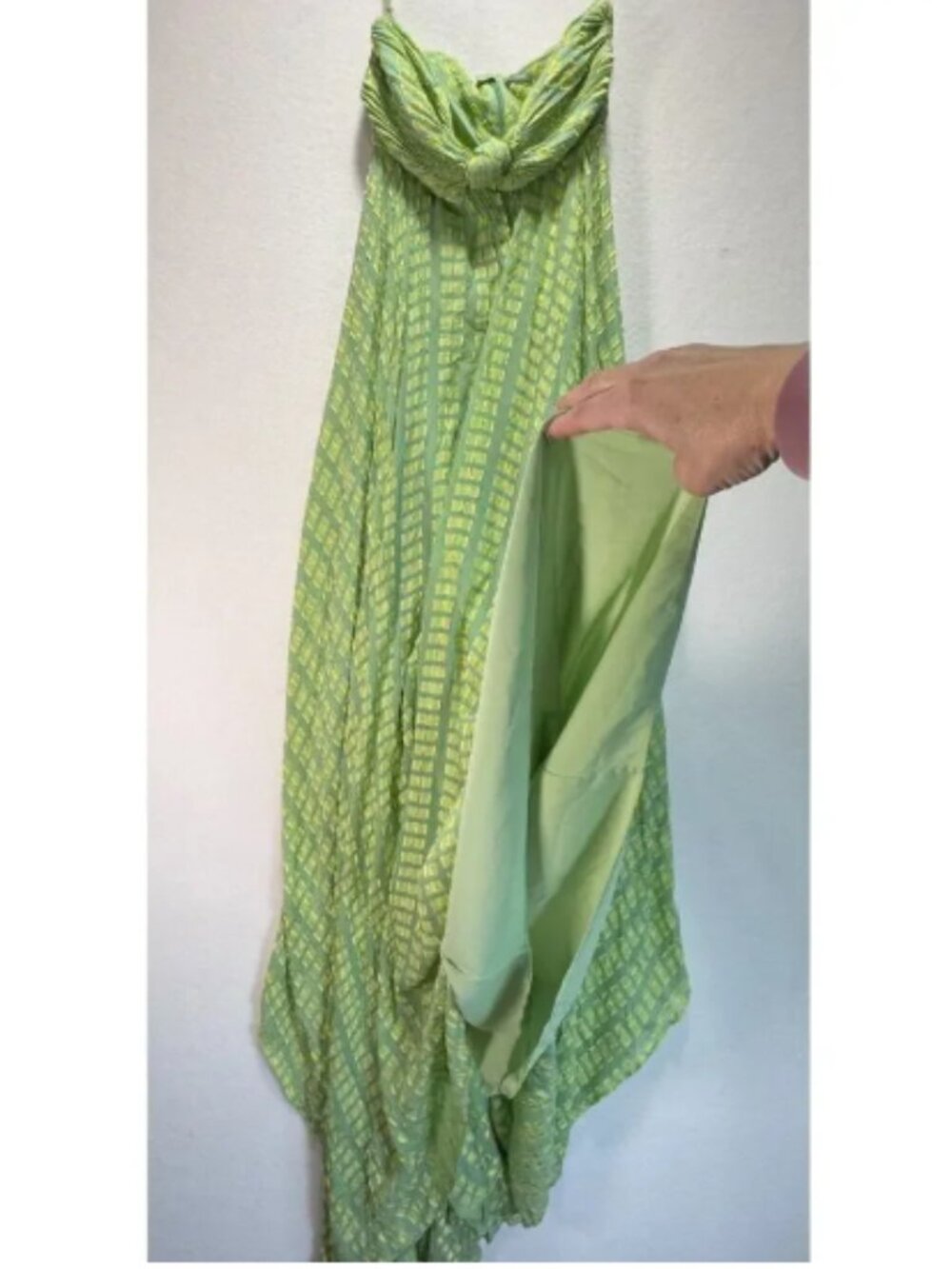 Alexis Elea Dress Gown Green Abstract Verde Textured Tiered Flowy - Picture 12 of 12